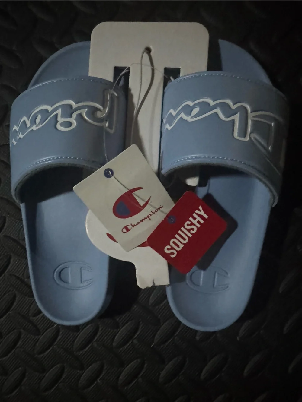 Kids size 3 Champion Light Blue Slide Sandals with White Logo NWT